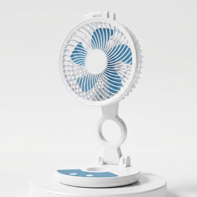 portable, rechargeable folding desktop fan with an integrated LED light.